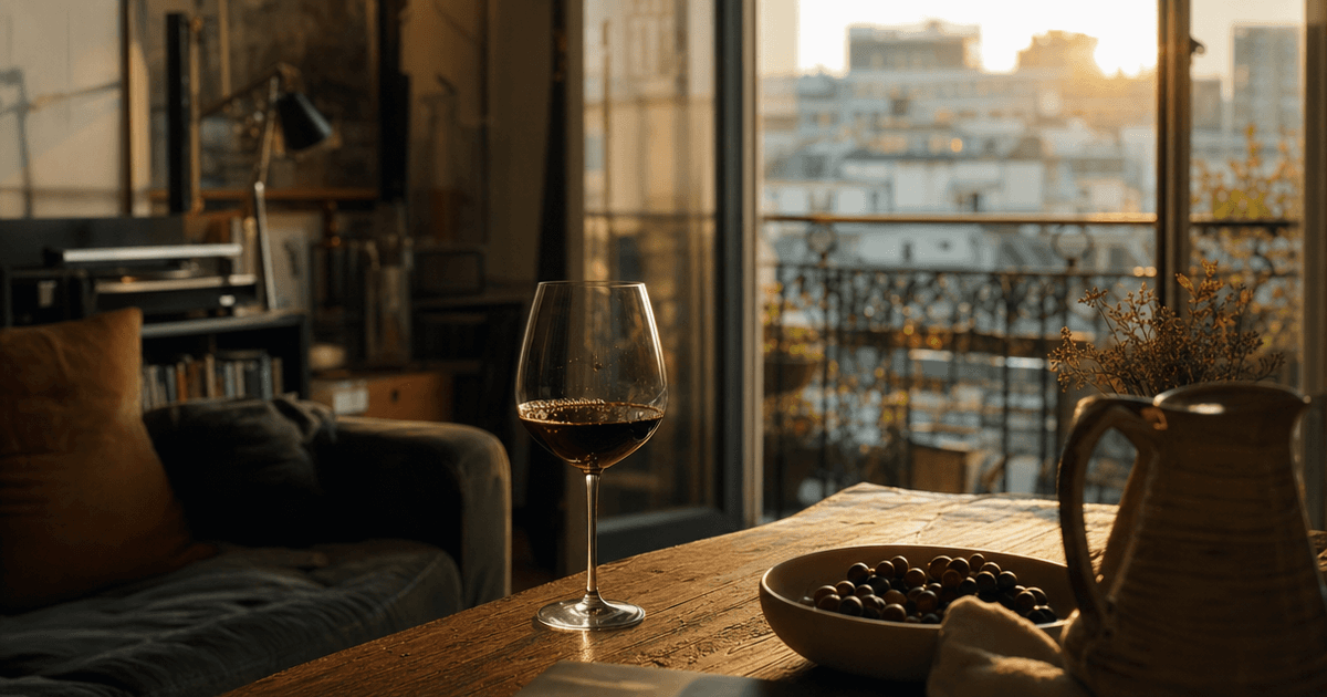 Two glasses of red wine, one Merlot and one Cabernet Sauvignon, side by side on a wine merchant's counter