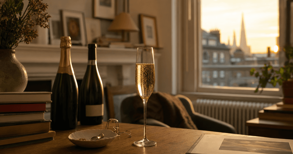 Two Champagne bottles side by side on a shop counter, one marked with a vintage year, illustrating vintage vs non vintage champagne