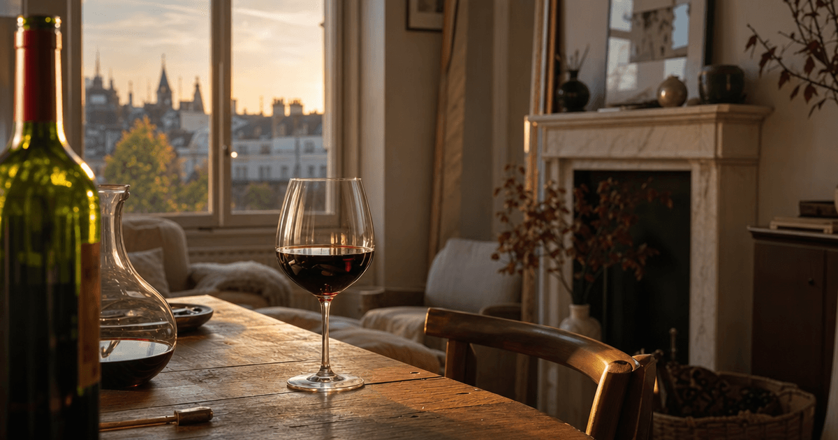Bottles of Pauillac and Margaux Bordeaux side by side on a wooden shop counter, illustrating pauillac vs margaux styles
