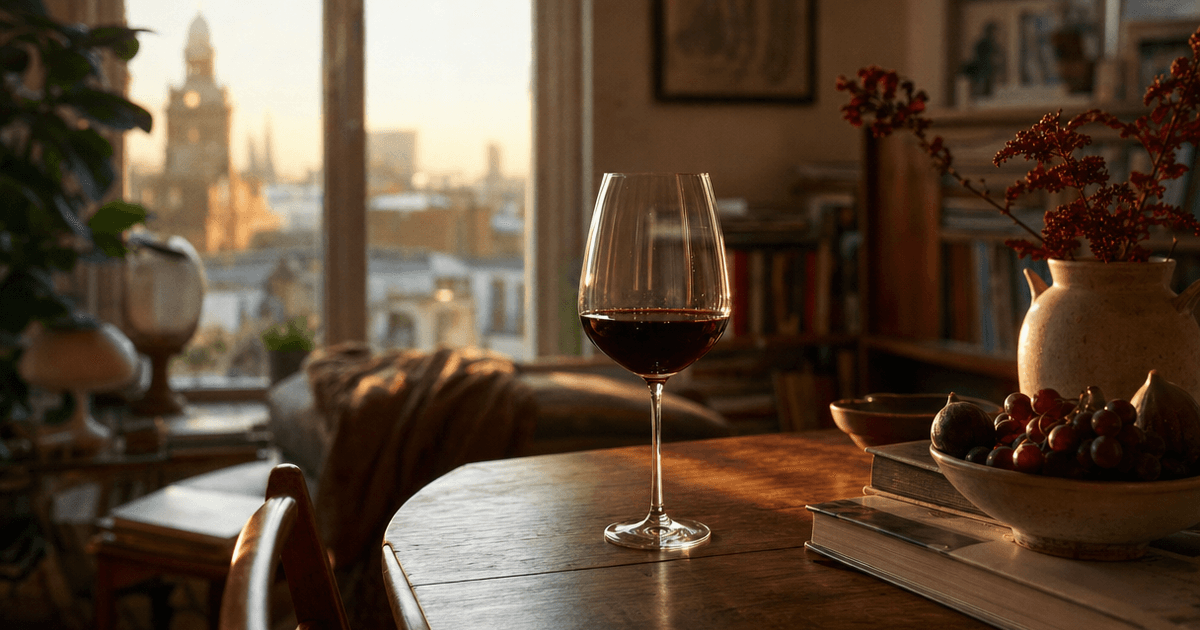 Bottles of Spanish wine from Rioja and Ribera del Duero lined up on a shop shelf in golden afternoon light