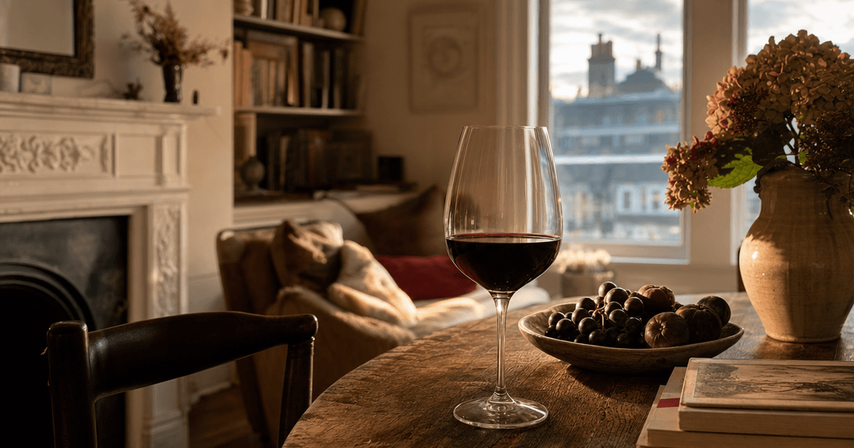 Two glasses of Right Bank red Bordeaux, Pomerol and Saint-Émilion, side by side on a wine shop counter
