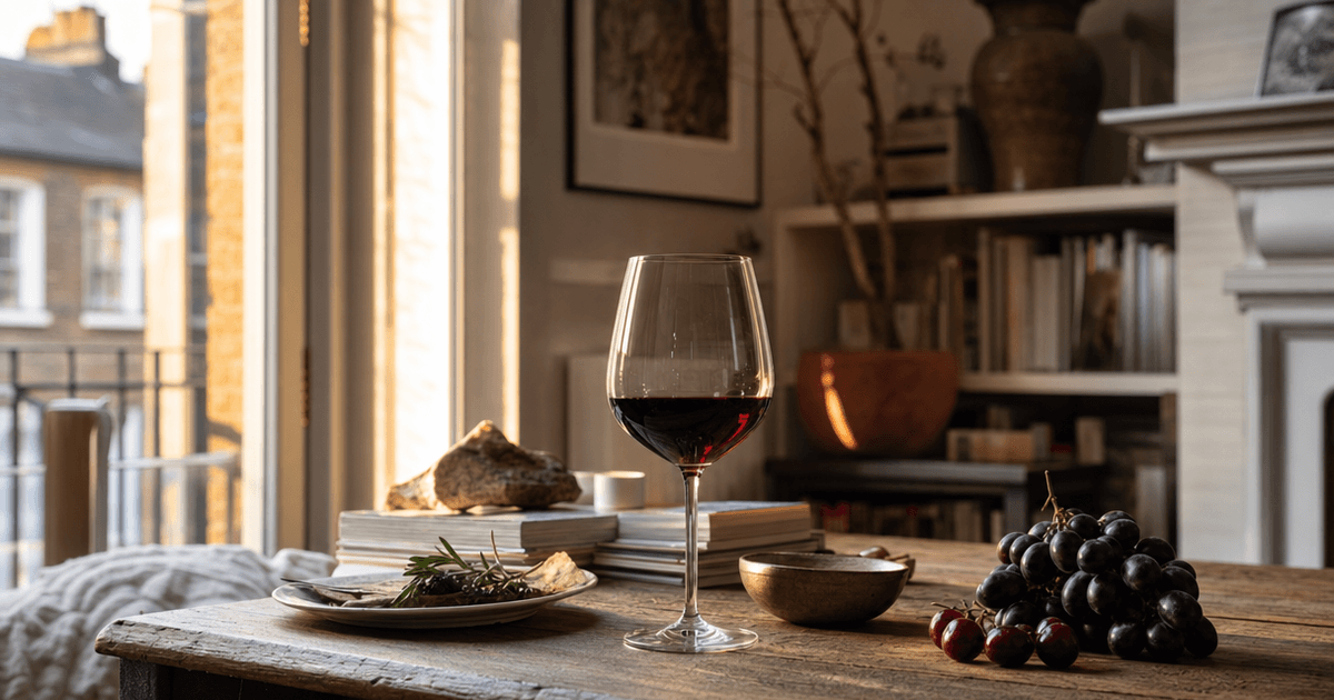 Two glasses of Piedmont red wine, pale garnet Nebbiolo and deep ruby Barbera, side by side on a wooden shop counter