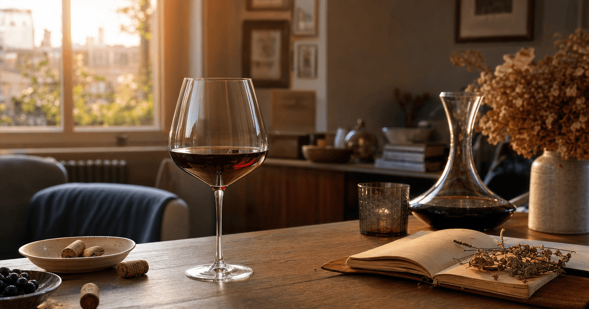 A dusty bottle of Barolo lying in a cellar rack beside a glass, illustrating the Barolo drinking window