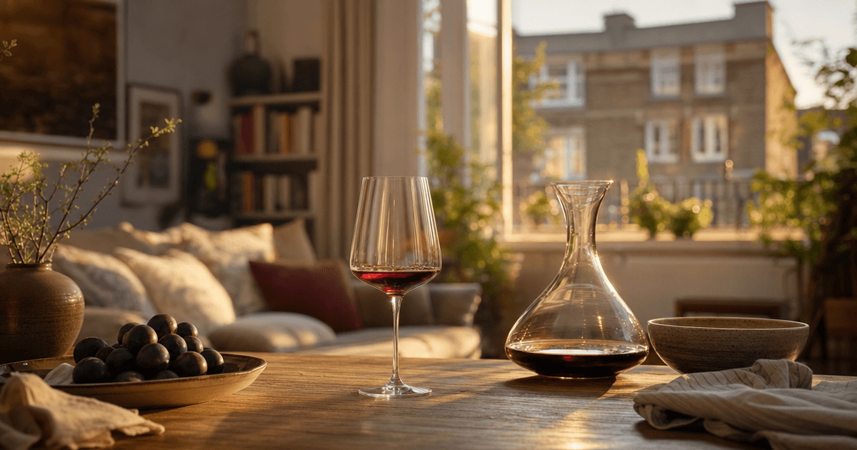 A glass balloon of Pinot Noir on a wooden counter with a wine thermometer, showing the right serving temperature for pinot noir