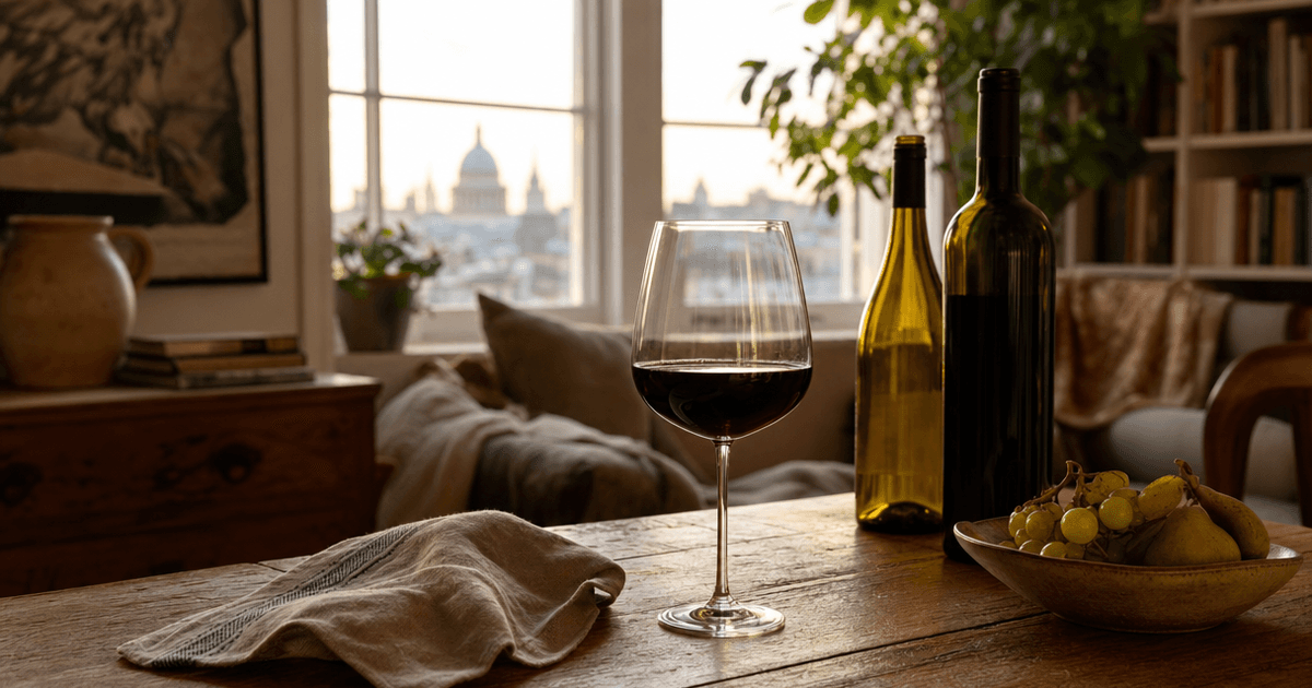 Bottle of white wine Rioja and a filled glass on an oak barrel in a Spanish cellar
