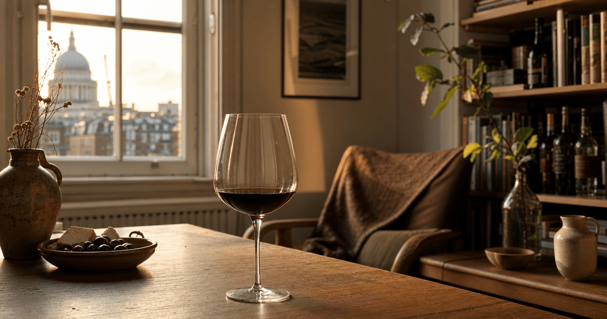 A glass of rioja wine beside a chilled copa of sherry on a bodega table in northern Spain