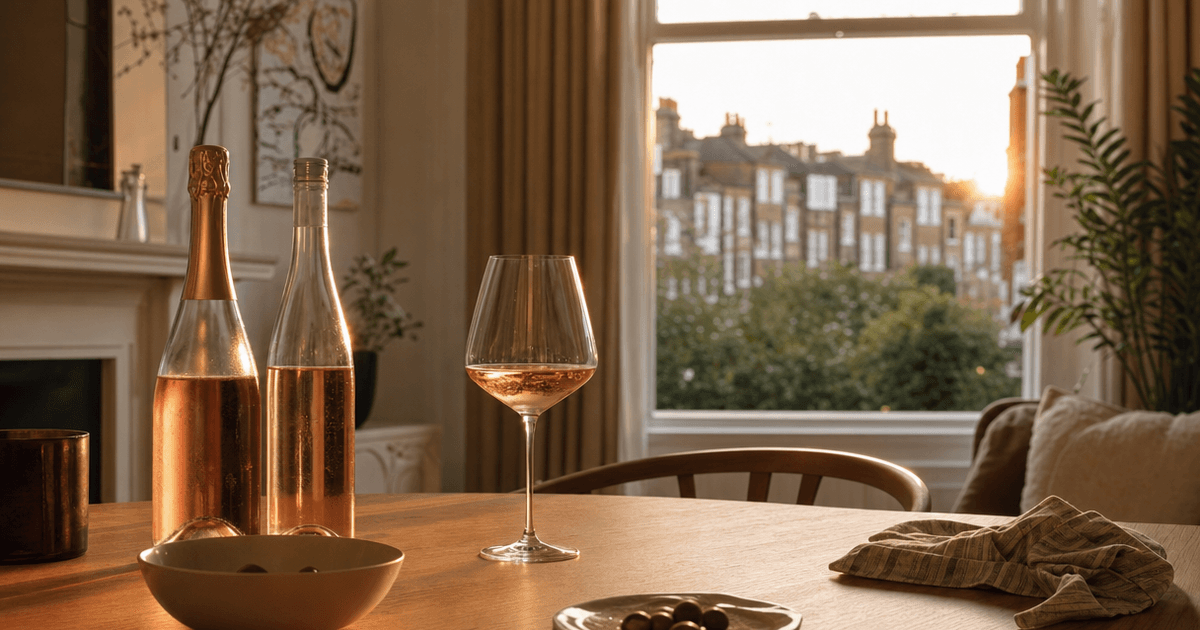 Two glasses of pink wine side by side, one sparkling rosé Champagne and one still rosé, showing the colour difference