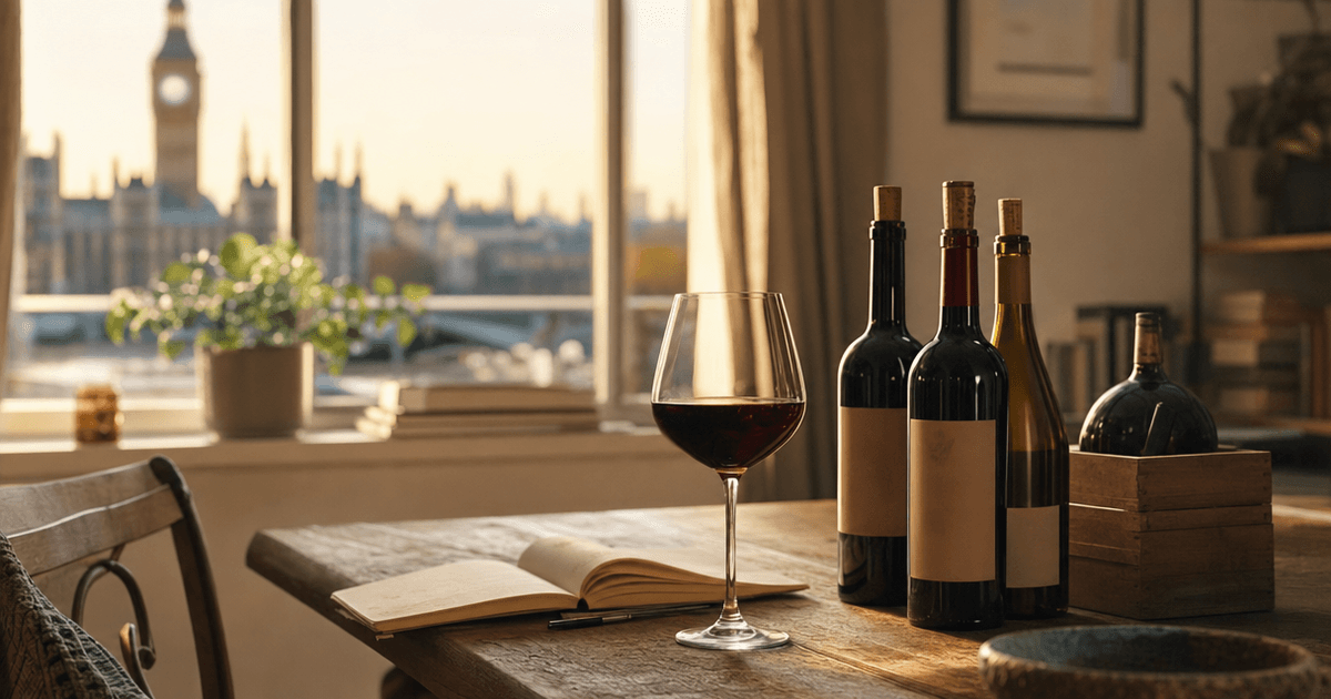 Open wooden mixed case of wine on a shop counter with red, white and rosé bottles ready for everyday drinking at home