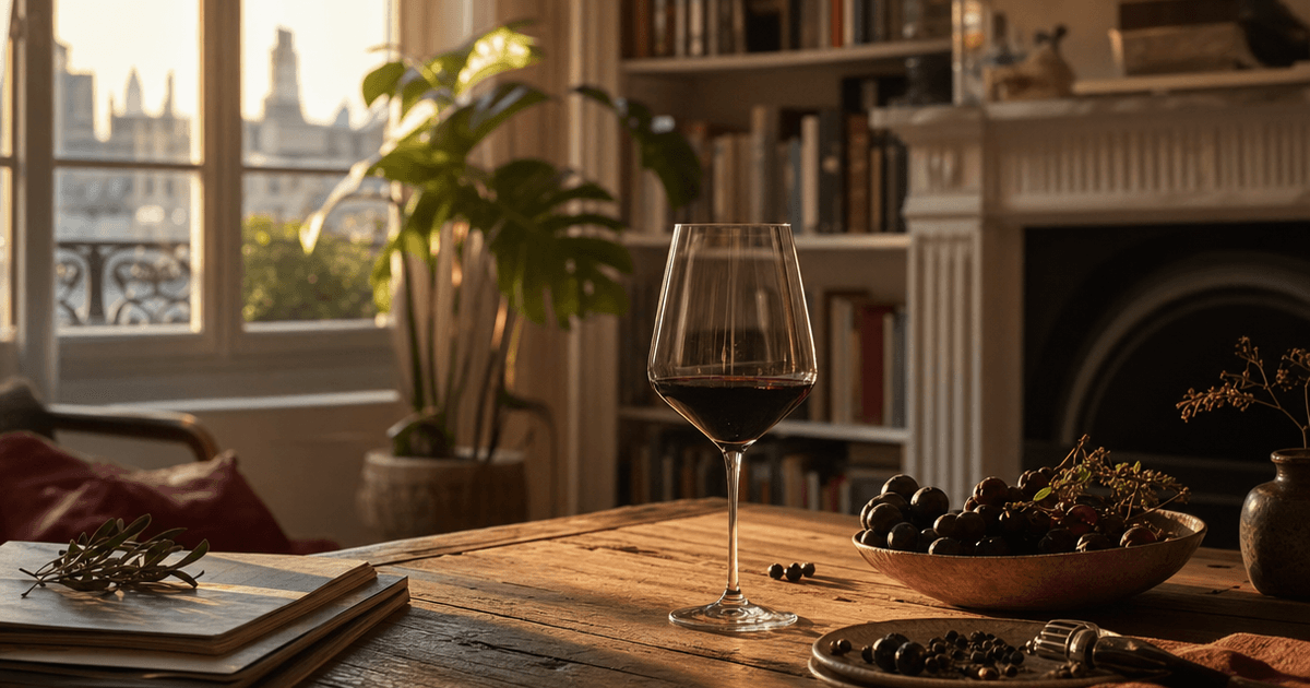 Two glasses of red wine side by side, one labelled Shiraz and one Syrah, showing the shiraz vs syrah colour and style difference