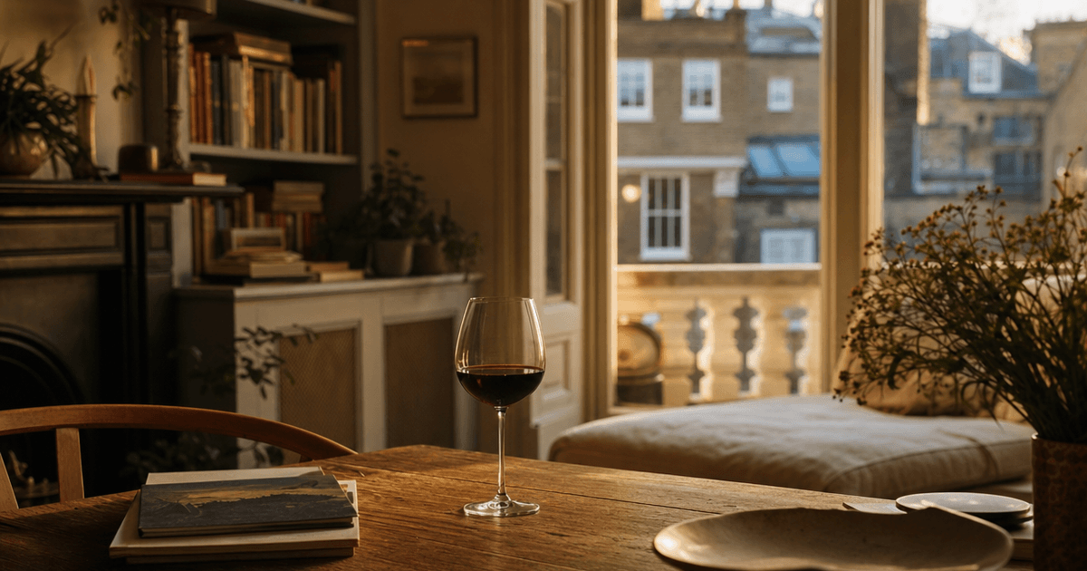 Glass of deep pink-orange Tavel rosé on a rustic table, the Rhône appellation prized by rosé brut drinkers for its bone-dry style