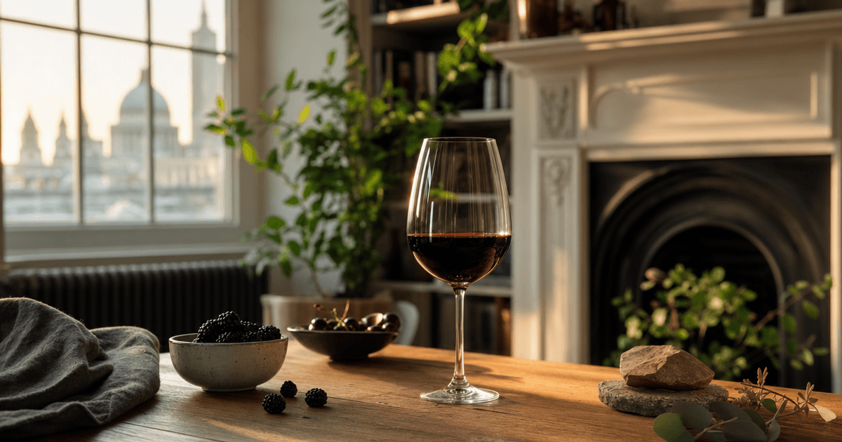 Two glasses of red wine side by side, one deep and jammy Australian Shiraz, one paler Rhône Syrah, illustrating shiraz vs syrah styles