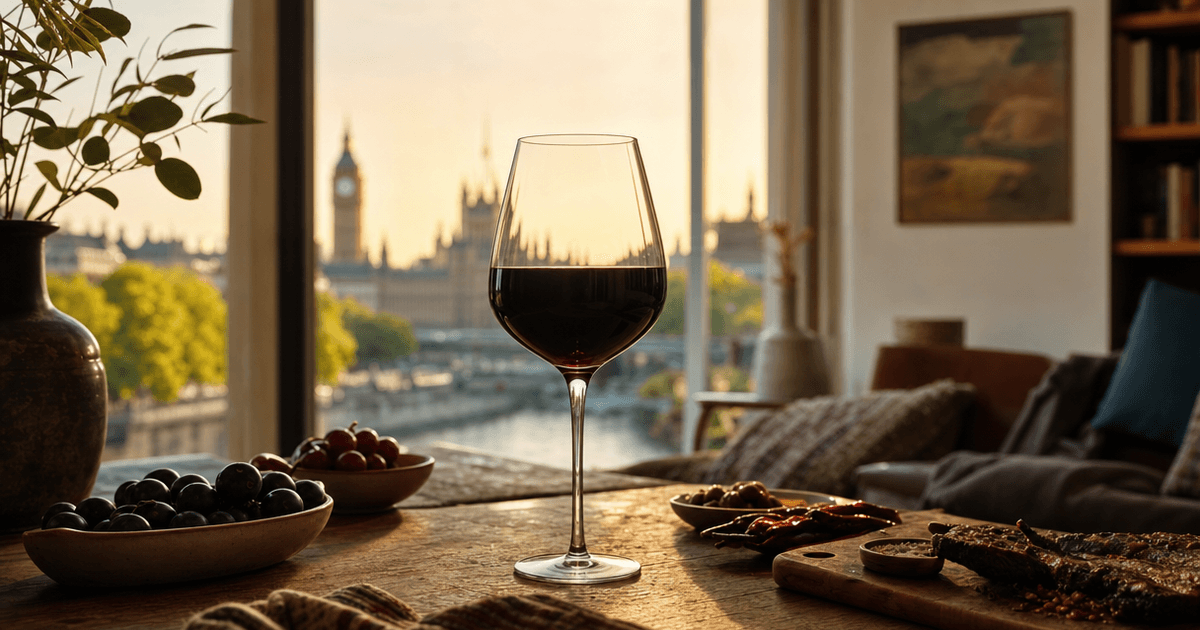 Two open bottles of red wine, one Chilean Cabernet and one Argentine Malbec, on a wooden table set for dinner