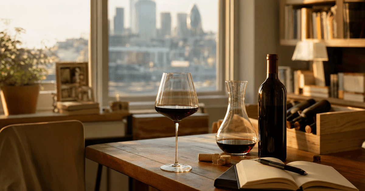 Barrel samples and a tasting glass on a merchant's counter, illustrating how to buy wine en primeur before bottling